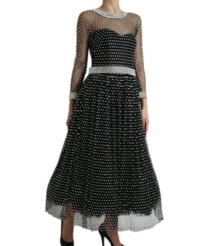 Dolce &amp; Gabbana Elegant Crystal-Embellished Long Black Dress