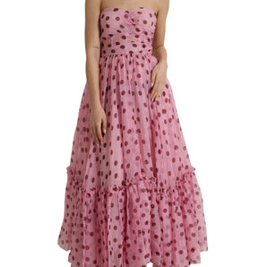 Dolce &amp; Gabbana Chic A-Line Strapless Silk Dress in Pink