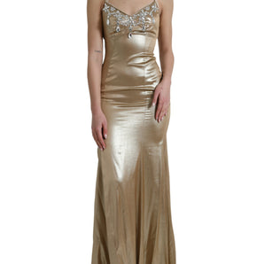 Dolce &amp; Gabbana Elegant Metallic Gold Sheath Dress with Crystals