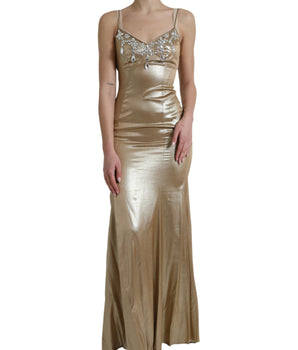 Dolce &amp; Gabbana Elegant Metallic Gold Sheath Dress with Crystals