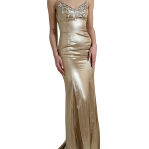 Dolce &amp; Gabbana Elegant Metallic Gold Sheath Dress with Crystals