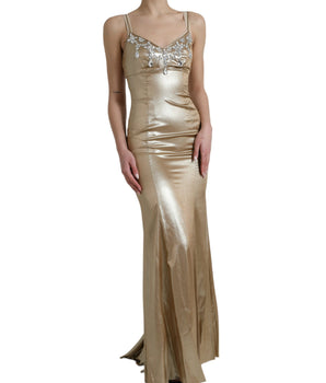 Dolce &amp; Gabbana Elegant Metallic Gold Sheath Dress with Crystals