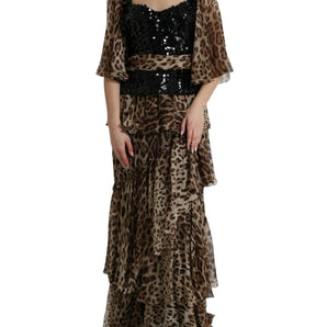 Dolce &amp; Gabbana Elegant Leopard Sequin Tiered Dress