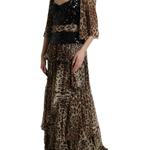 Dolce &amp; Gabbana Elegant Leopard Sequin Tiered Dress