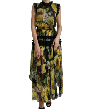 Dolce &amp; Gabbana Elegant Sunflower Silk Maxi Dress