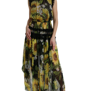 Dolce & Gabbana Elegant Sunflower Silk Maxi Dress