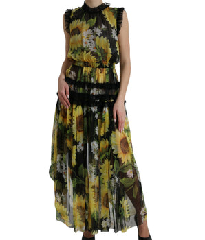 Dolce &amp; Gabbana Elegant Sunflower Silk Maxi Dress