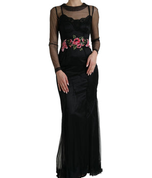 Dolce &amp; Gabbana Vestido de noche largo de tul con bordado floral