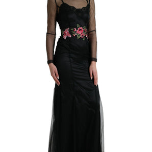 Dolce & Gabbana Floral Embroidery Tulle Long Evening Dress