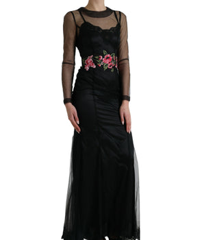 Dolce &amp; Gabbana Vestido de noche largo de tul con bordado floral