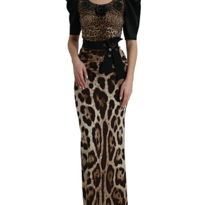 Dolce & Gabbana Silk Leopard Embellished Long Dress