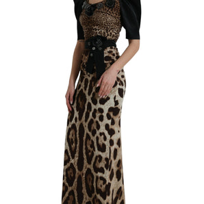 Dolce & Gabbana Silk Leopard Embellished Long Dress