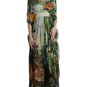 Dolce &amp; Gabbana Elegant Jungle Print Maxi Silk Dress