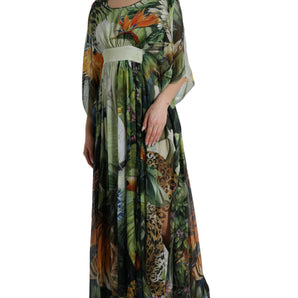 Dolce & Gabbana Elegant Jungle Print Maxi Silk Dress