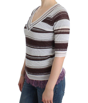 Ermanno Scervino Striped V-Neck Knit Top with Lace Hem Ermanno Scervino 