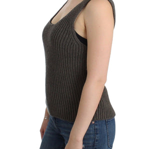 Ermanno Scervino Chic Top de punto gris con cuello redondo