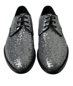 Dolce & Gabbana Silver Sequined Lace Up Men Derby Dress Shoes
