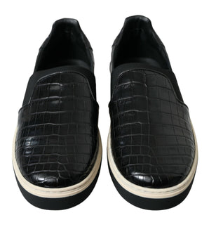 Dolce & Gabbana Black Croc Exotic Leather Sneakers Shoes