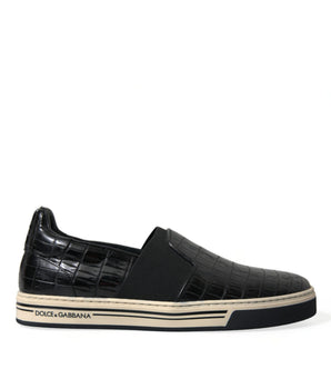 Dolce & Gabbana Black Croc Exotic Leather Sneakers Shoes