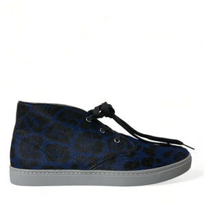 Dolce & Gabbana Chic Blue Leopard Print Mid-Top Sneakers