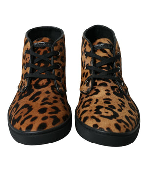 Dolce & Gabbana Brown Leopard Pony Hair Leather Sneakers Shoes