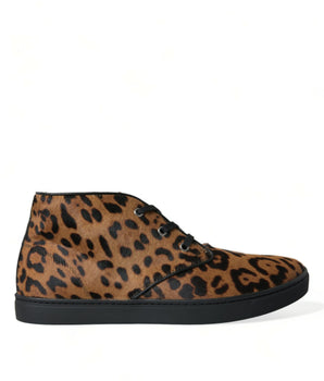 Dolce & Gabbana Brown Leopard Pony Hair Leather Sneakers Shoes