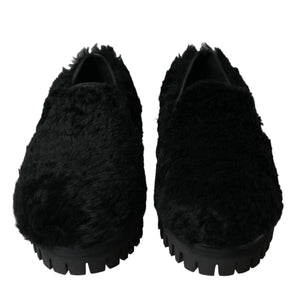 Dolce & Gabbana Elegant Black Fur Slip On Loafers for Men