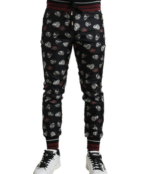 Dolce & Gabbana Black Ring Silk Jogging Trousers Pants
