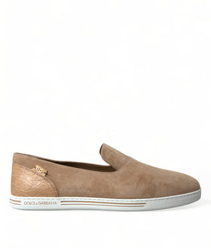 Dolce & Gabbana Beige Suede Caiman Men Loafers Slippers Shoes