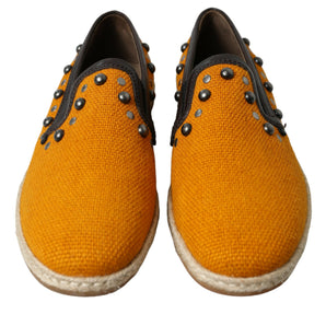 Dolce &amp; Gabbana Exclusive Orange Canvas Loafers with Studs