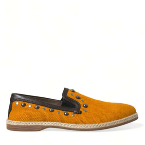 Dolce &amp; Gabbana Exclusive Orange Canvas Loafers with Studs