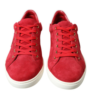 Dolce & Gabbana Red Suede Leather Men Low Top Sneakers Shoes