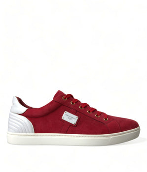 Dolce & Gabbana Red Suede Leather Men Low Top Sneakers Shoes