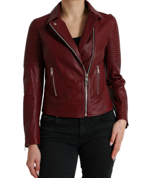 Dolce &amp; Gabbana Chaqueta Biker De Cuero Burdeos