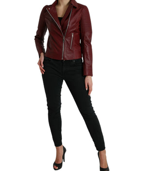 Dolce &amp; Gabbana Chaqueta Biker De Cuero Burdeos