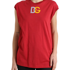 Dolce &amp; Gabbana Elegante camiseta sin mangas de algodón rojo con cuello redondo