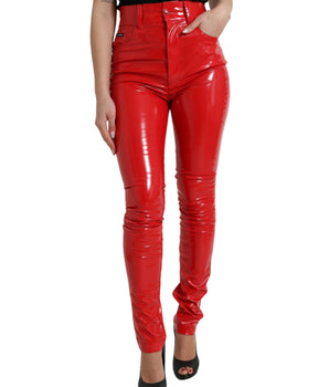 Dolce & Gabbana Shiny Red High Waist Skinny Pants