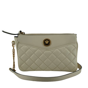 Versace Elegant White Lamb Leather Crossbody Pouch