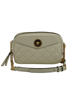 Versace White Lamb Leather Small Camera Crossbody Bag