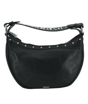 Versace Black Calf Leather Small Hobo Shoulder Bag