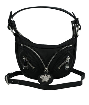 Versace Black Calf Leather Hobo Mini Shoulder Bag