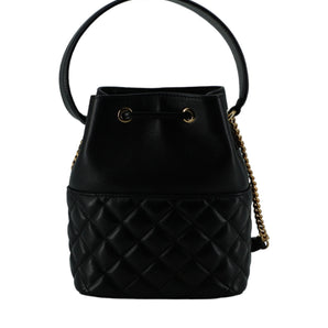 Versace elegante bolso de hombro tipo cubo de cuero negro