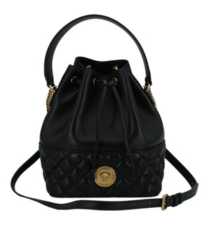 Versace Elegant Black Leather Medusa Shoulder Bag