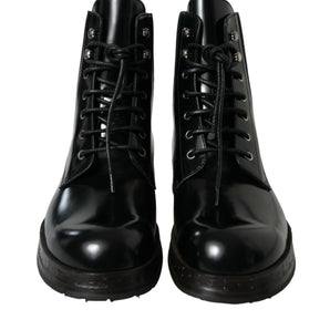 Dolce &amp; Gabbana Botas elegantes de media pantorrilla de cuero negro para hombre