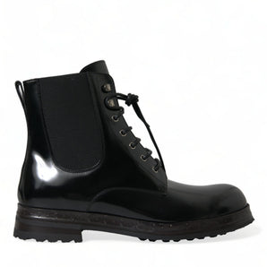 Dolce &amp; Gabbana Botas elegantes de media pantorrilla de cuero negro para hombre