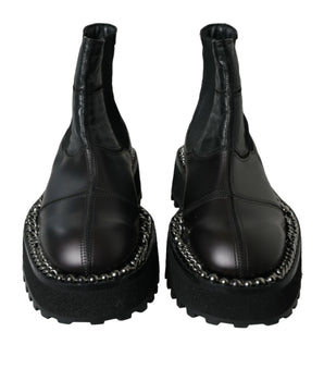 Dolce & Gabbana Black Leather Slip On Stretch Chelsea Boots Shoes