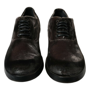 Dolce &amp; Gabbana Elegant Brown Velvet Oxford Lace-up Shoes