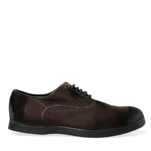 Dolce &amp; Gabbana Elegant Brown Velvet Oxford Lace-up Shoes