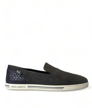 Dolce & Gabbana Blue Suede Caiman Men Loafers Slippers Shoes