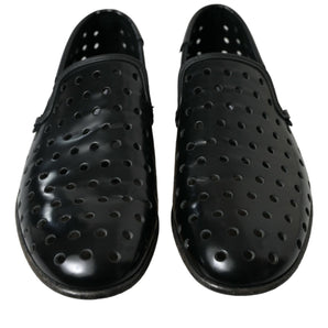 Dolce &amp; Gabbana Elegant Black Leather Perforated Loafers